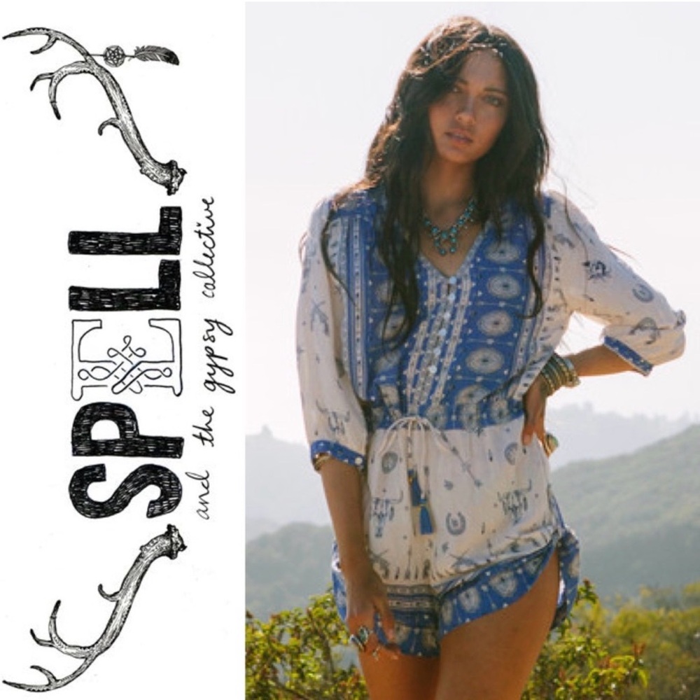 NEW SPELL GYPSY COLLECTIVE COYOTE PLAYSUIT ROMPER WESTERN PRINT M MINT RARE 🔥